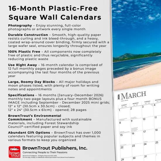 Tropical Islands | 2026 12 x 24 Inch (Hanging) Monthly Square Wall Calendar | Foil Stamped Cover | Plastic-Free {6}