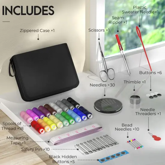 Sewing Kit Gifts for Mom Grandma Friend Adults Beginner Kids Traveler, Portable Sewing Supplies Accessories Contains Thread, Needle, Scissors, Measure Tape, Dorm Room Essentials (Black, M) {6}