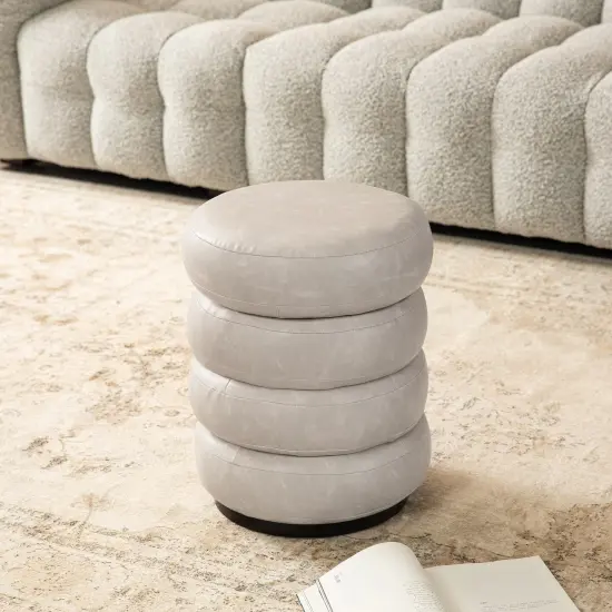 19.5"H Leather Upholstered Storage Ottoman or Accent Stool Gray {5}