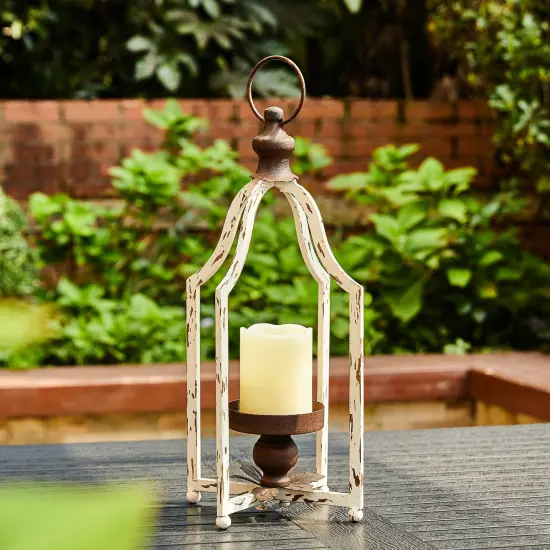 Set of 2 White Farmhouse Metal Decorative Lanterns Hanging Candle Holders Wedding Decor {5}