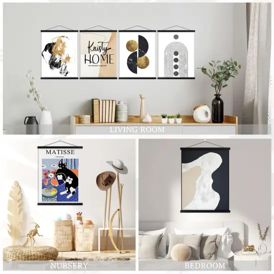 4 Pack 8x10 8x12 8x18 Poster Frame, Magnetic Light Wood Frame Hanger for Photo Picutre Canvas Artwork Art Print Wall Hanging (4 Packs, 8", Black) {3}