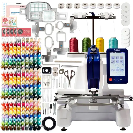 Brother PRS100 Single-Needle Embroidery Machine w/ 240 Embroidery Threads Bundle {1}