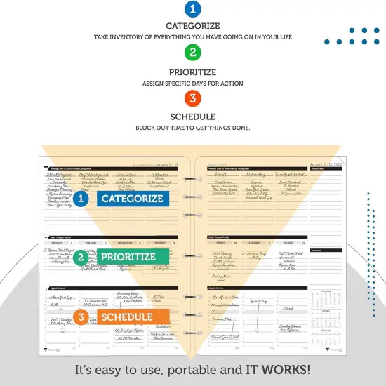 Planner Pad 7 Hole Loose Leaf January-December 2025/ Calendar Year 8 1/2" x 11" Large 3-Tier Funnel Down 12 Month Organizer, Black Ink {5}