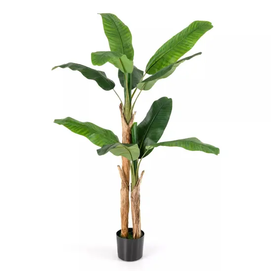 5.5 FT Artificial Banana Tree w/ 10 PEVA Leaves & 2 PE Stalks, Cement Pot {1}