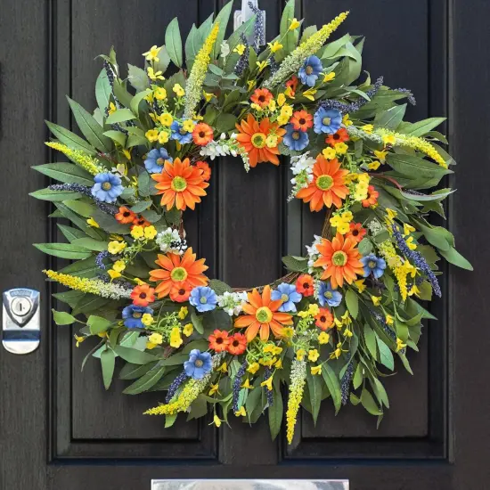 Spring Wreaths for Front Door Outside, Summer Green Wreath {1}
