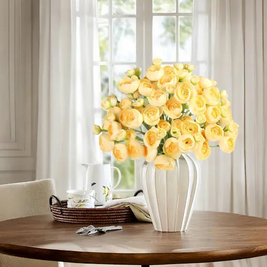 Yellow Artificial Flower Fake Yellow Peonies Silk Mini Ranunculus Flowers Yellow Spring Flowers Bouquet for Centerpieces Arrangements {3}