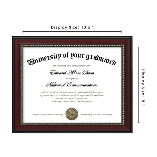 8.5x11 Diploma Certificate Frame with High Definition Glass, Degree Document Frame for Wall and Tabletop, Mahogany with Gold Beads, 1 Pack {6}