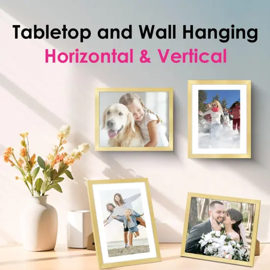 8x10 Picture Frame Bulk-6 Pack, Gold Picture Frames Collage Wall Decor, Wall & Tabletop Picture Frames, Photo Frame with HD Plexiglass, Display Pictures 5x7 with Mat or 8x10 Without Mat {3}