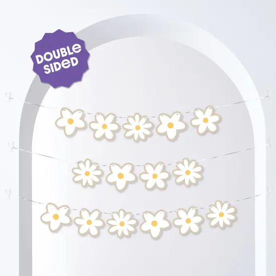 Big Dot of Happiness Tan Daisy Flowers Garland Banner, Boho Hanging Decorations, Groovy Floral Party Banner, 30 Feet of Cord, 15 Double-Sided Daisies {3}