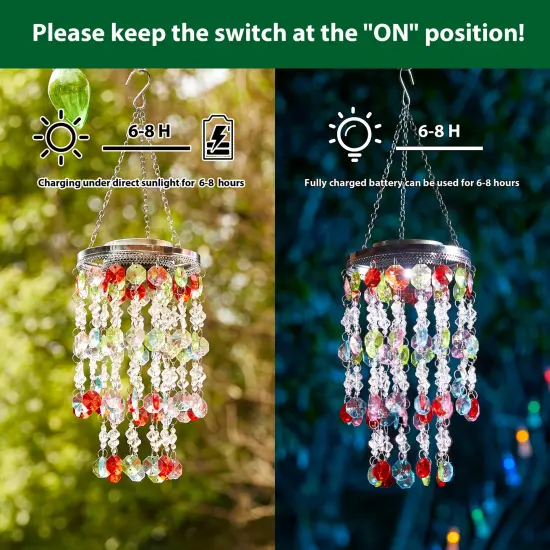 19"H Set of 2 Solar Lighted Patriotic Wind Chime Hanging Decor Multicolor {2}