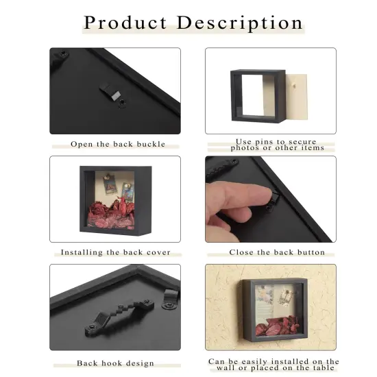 Fire Shadow Box Frame 6x6 Shadow Box Display Case with Linen Back of Awards Memorabilia Flower, Pictures, Keepsakes、Bouquet、Medals and More Photos Memory Box Black {2}
