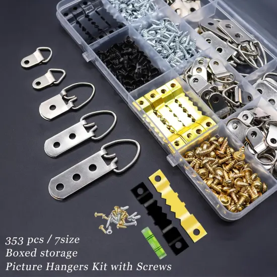 353PCS Picture Hanging Kit with Screws, Saw-tooth, D Ring Picture Hangers Assortment, Picture Hanging Hardware Tool for Frame Hanging - 7 Models {5}