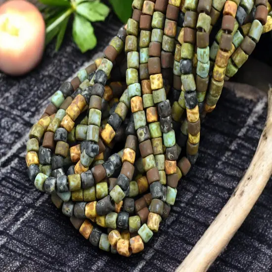 6/0 Aged Matte Aged Multi Color Picasso Bugle Beads (20" Strand) {3}