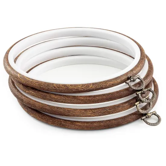 joybest 4 Pieces 6 Inch Round Embroidery Hoops Display Frame Circle, Cross Stitch Hoop Ring Imitated Wood Embroidery Kits for Art Craft Sewing and Christmas Ornaments {1}