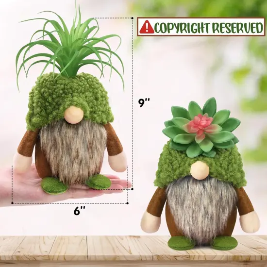 Succulent Gnomes Spring Green Plants Gnomes Swedish Plush Tiered Tray Decoration Tomte Doll Decor Cacti Nordic Dwarf Home Stuffed Gnomes Collection Garden Gift for Her Him Plant Lover {3}