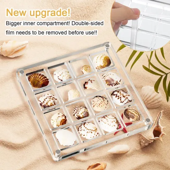 Artlunar 16 Grids Square Clear Acrylic Shadow Boxes Mini Seashell Collection Display Box Shell Display Cases {5}