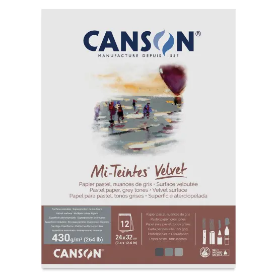 Canson Mi-Teintes Velvet Paper Pad - 9.4" x 12.6", Grey Tones, 12 Sheets {1}
