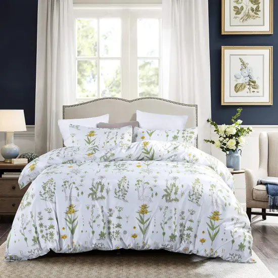 Floral Duvet Cover Set Full/Queen Comforter Cover Set Spring Plant Printed 90"x90"（1 Comforter Cover and 2 Pillow Shams Soft Bedding Set {1}