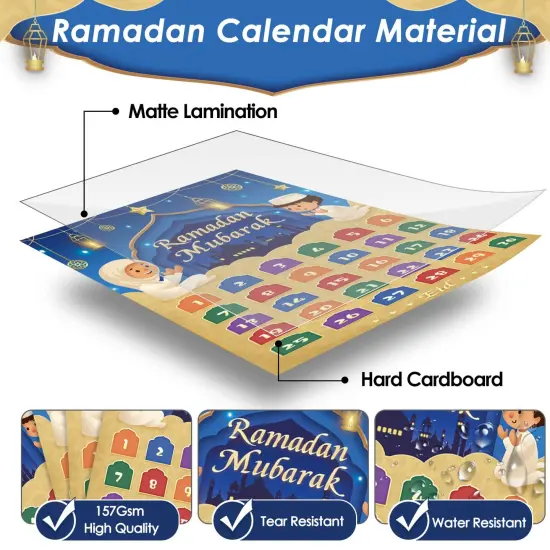 AhfuLife Ramadan Eid Mubarak Countdown Calendar Decoration for Kids, 2025 Eid Mubarak Gift Decorations, 30 Days and 30 Reusable Stars Eid Countdown Poster Wallchart for Home Kids Gift {6}