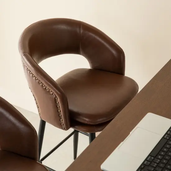 Set of 2/4 Mid-Century Modern 40.5"H Faux Leather Bar Stools with Nailhead Trim {5}