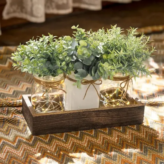 Mason Jar Table Centerpiece for Dining Room Farmhouse Decor with Wood Tray Winter Table Decor Spring Decoration for Living Room Bathroom {3}