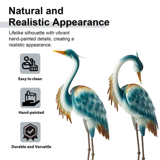 Set of 2 -38.25"H/39.25"H Metal Standing Crane Garden Statue with Stakes {5}