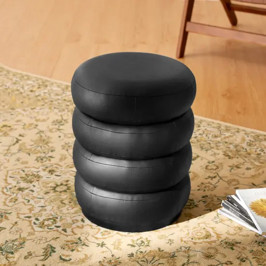 19.5"H Leather Upholstered Storage Ottoman or Accent Stool Black {4}