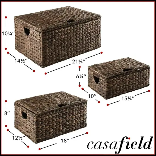 Water Hyacinth Storage Baskets with Lids, Rectangular Woven Wicker Tote Bins {2}