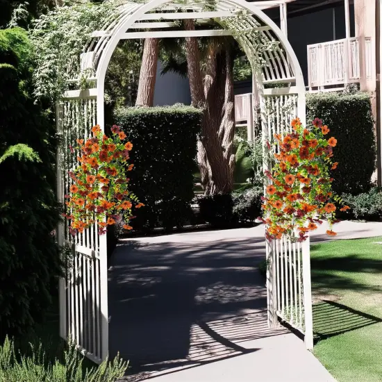 Artificial Hanging Flowers Plants for Outdoor Fall Decoration, 2PCS Faux Silk Daisy UV Resistant Look Real for Outside Home Indoor Planter Porch Window Yard Autumn Decor(Orange Brown) {4}