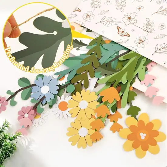 Flower Leaves Banner Paper Flower Garland Paper Wildflower Party Decorations Floral Daisy Banner for Wall Decoration Spring Garden Backdrop Wedding Decor {3}