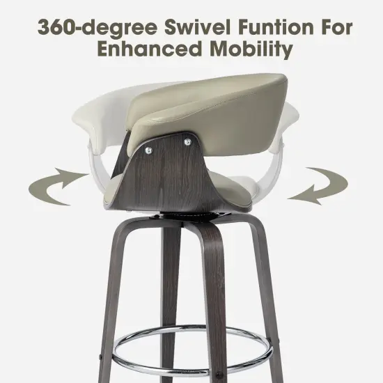 Set of 2/4 Mid-century Modern Leatherette Swivel Bar Stools/Counter Stools with Walnut Bentwood Frame {10}