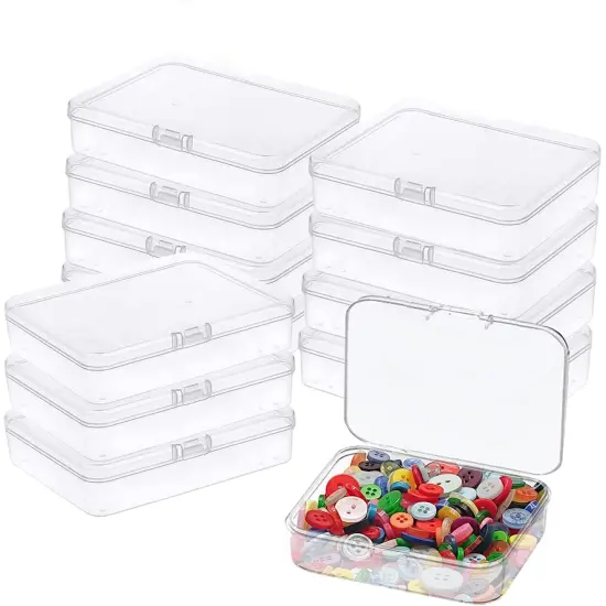 12 Pcs Mini Plastic Storage Containers Box with Lid, 5x4x1.3 Inches Clear Rectangle Box for Collecting Small Items, Beads, Game Pieces, Business Cards, Crafts Accessories {1}