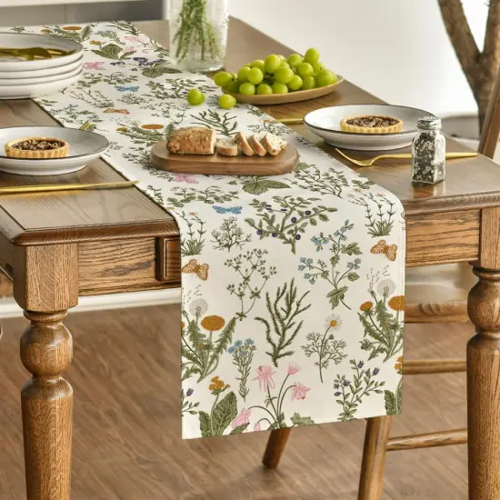 Wildflowers Floral Spring Table Runner, Butterfly Seasonal Summer Kitchen Dining Table Decoration for Home Party Decor 13x90 Inch {3}
