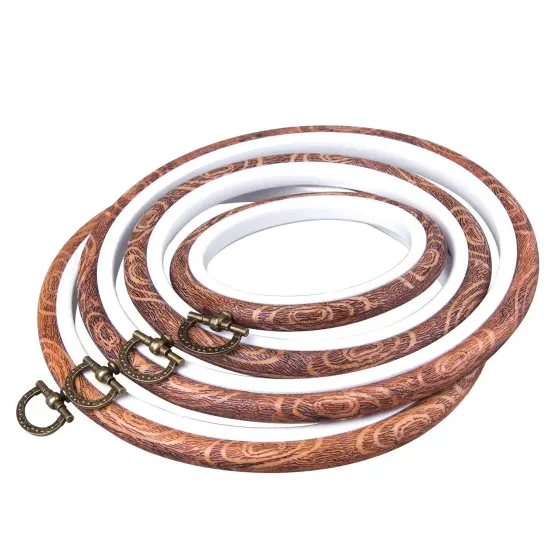 joybest 4 Pcs Embroidery Hoops Set Cross Stitch Hoop Ring Imitated Wood Display Frame-Circle and Oval Hand Embroidery Kits for Art Craft Sewing (Imitated wood) {1}