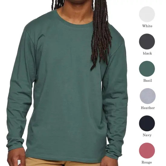 Lat Fine Jersey Long Sleeve T-Shirt, Casual Multicolor Trendy Tee White {3}