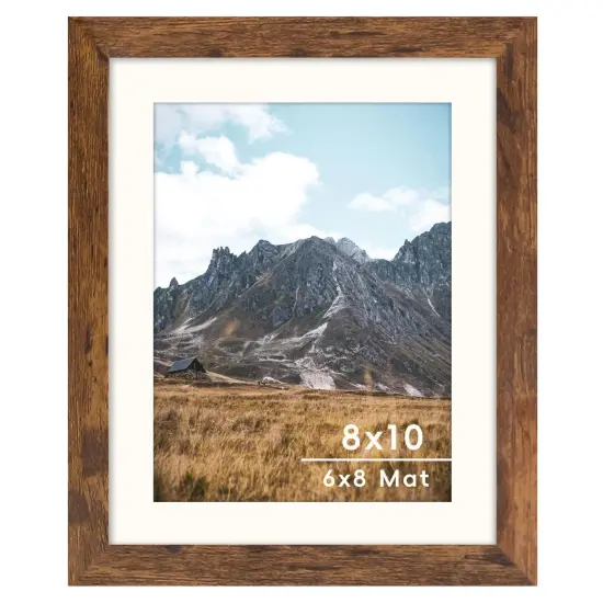 Brown 8x10 Picture Frame with Mat for 6x8 Display, Rustic Desk Wall Photo Frame for Horizontal and Vertical, 1 Pack {1}