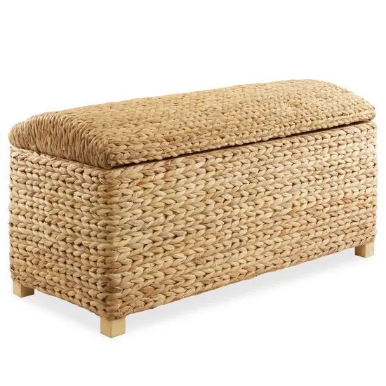 36" Storage Chest Trunk w/ Curved Lid, Safety Hinge in Water Hyacinth Wicker Natural {4}