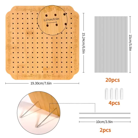 7.6 in Blocking Boards for Crochet Projects with Rose Pattern, Crochet Blocking Board with Pegs, Granny Square Blocking Board with 20 Stainless Steel Pegs, Bamboo {1}