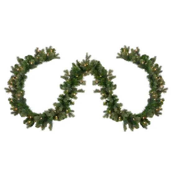 Northlight Pre-Lit Savannah Spruce Artificial Christmas Garland - 9' x 12" - Clear Lights Green {1}