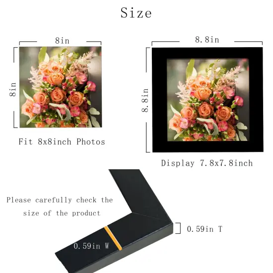 8x8 Picture Frame Black Set of 6, Display Pictures 8x8 Without Mat, Tabletop or Wall Mounting Photo Frame {6}