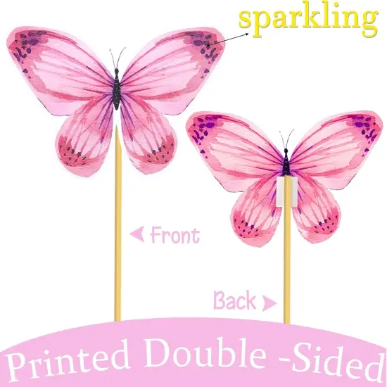 Butterfly Party Table Centerpieces Sticks Decoration 24pcs Colorful Butterfly Table Toppers for Butterfly Baby Shower Centerpieces Decoration Spring Theme Birthday Party Supplies {4}