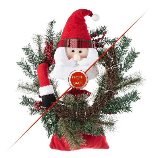 24"D Christmas Flocked Pine Needle & Berry Wreath with matched 20&ldquo;H Christmas Fabric Santa Ornament Sets {5}