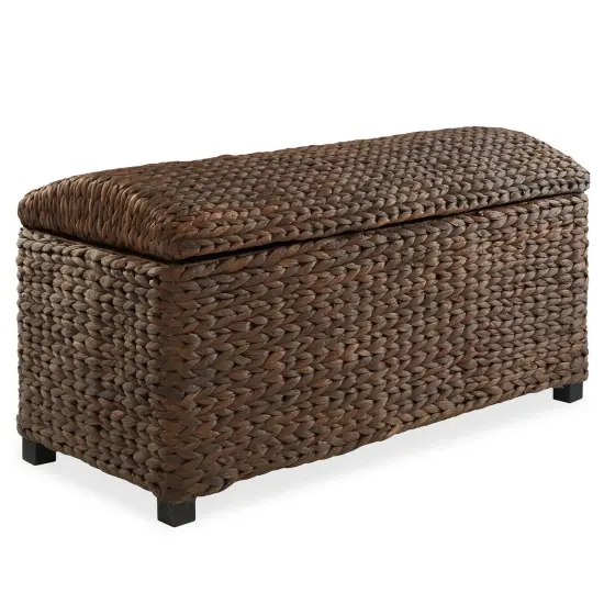 36" Storage Chest Trunk w/ Curved Lid, Safety Hinge in Water Hyacinth Wicker Natural {6}
