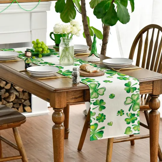 Artoid Mode Green Shamrock Bushes St. Patrick's Day Table Runner, Seasonal Spring Holiday Kitchen Dining Table Decoration for Indoor Outdoor Home Party Decor 13 x 72 Inch {6}