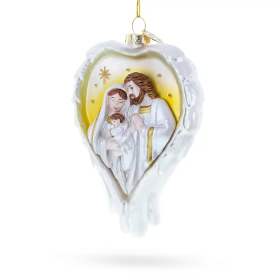 Holy Family Heart Glass Christmas Ornament {3}