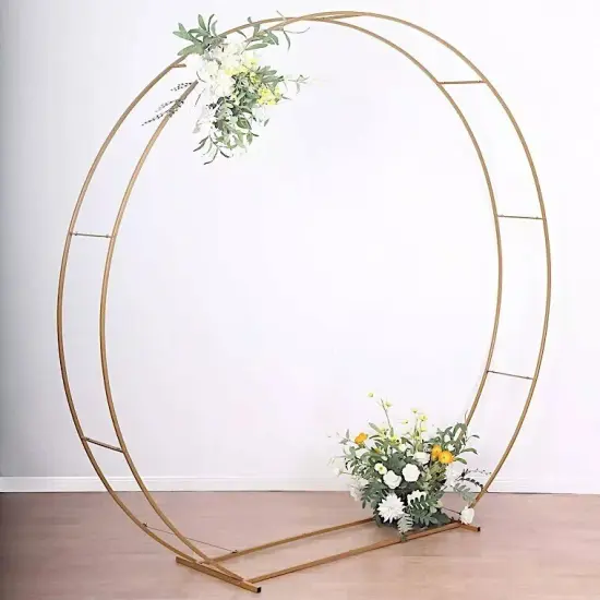 Gold 8 feet Metal Double Hoop BACKDROP STAND Wedding Arch Party Events Supplies {4}