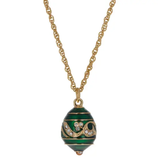 Regal Currents: Green Enameled Wave Royal Egg Necklace, 20 Inches {1}