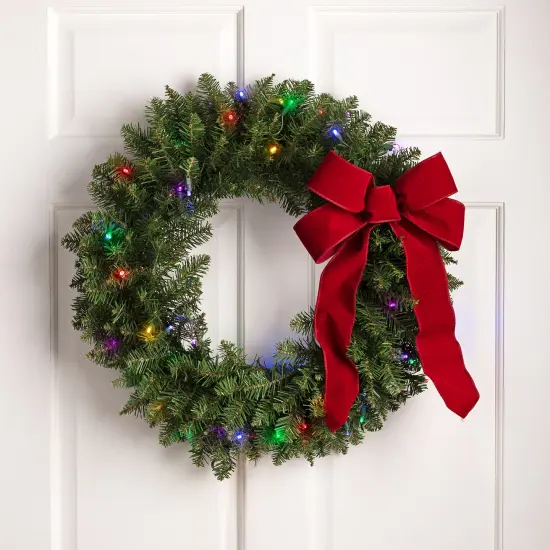 Northlight Pre-Lit Northern Pine Artificial Christmas Wreath - 24" - Multicolor LED Lights Green {1}