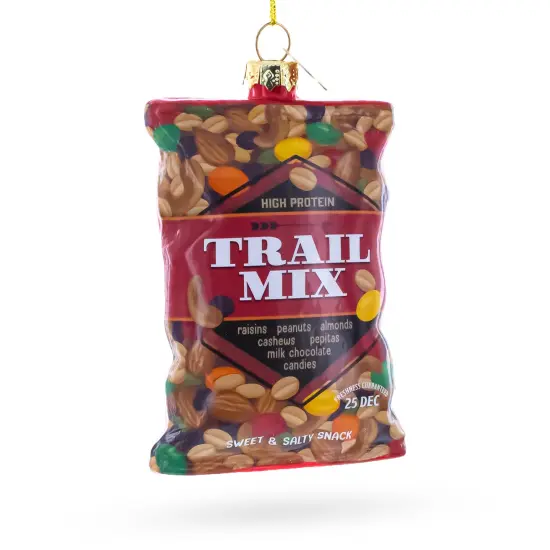 Trail Mix Snack Bag Glass Christmas Ornament {1}