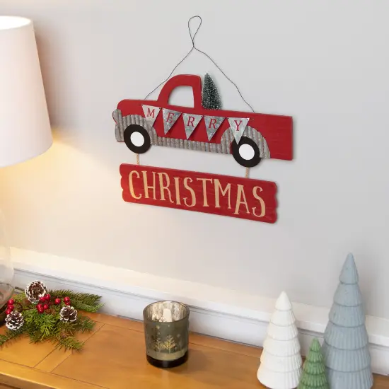 Northlight Merry Christmas Truck Hanging Wall Sign - 15.75" Red {1}